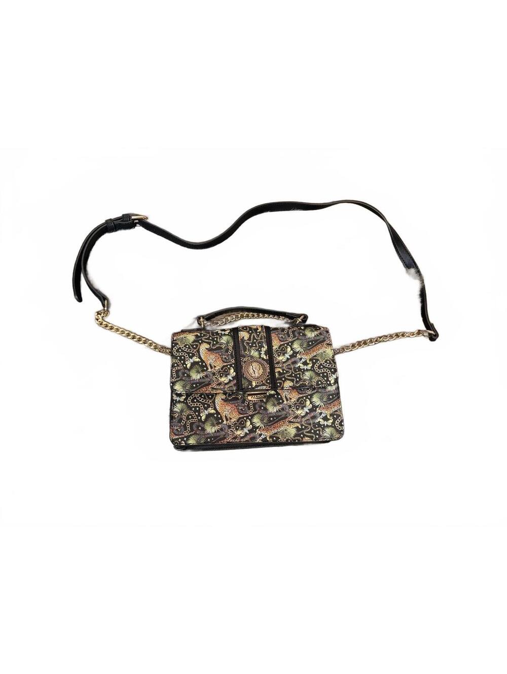 Aldo Crossbody Bag Wild Animal Print Black Multi Gold